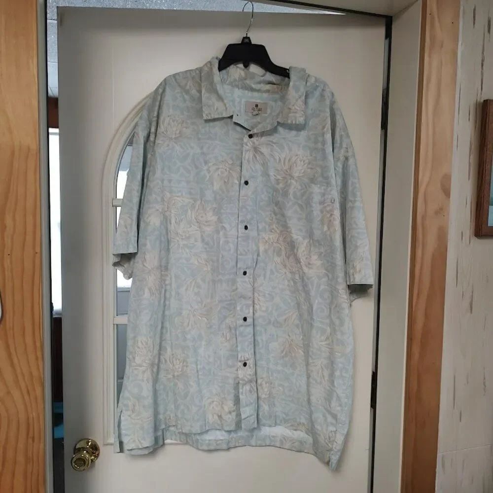 Solitude Light Blue Flowered Short Sleeve Button Down Shirt Size Men's 3X